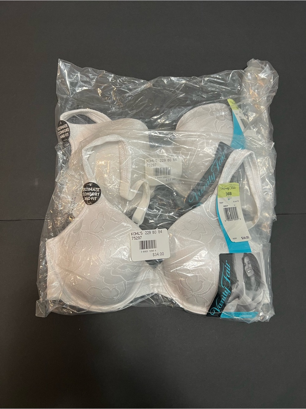 Vanity Fair Body Shine Floral Underwire Bra Lot of 2 Size 36B White NIP 75297